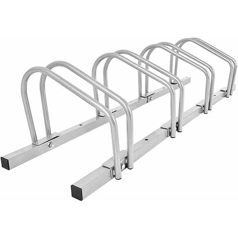 Rastrelliera per Biciclette, Portabiciclette Parcheggio Organizzatore per 4 Bici, Parcheggio per Biciclette, Telaio d'Acciaio, Argento