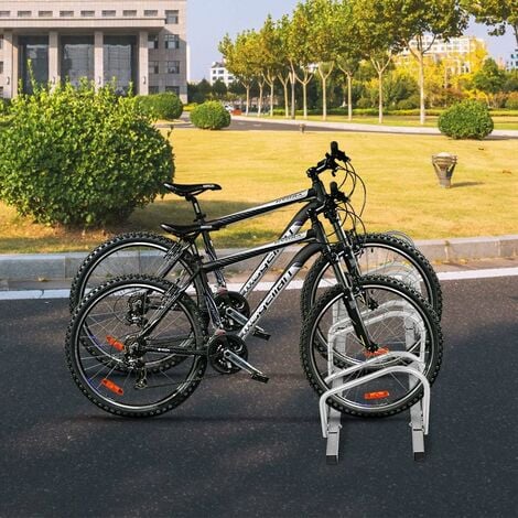 Rastrelliera per Biciclette, Portabiciclette Parcheggio Organizzatore per 4 Bici, Parcheggio per Biciclette, Telaio d'Acciaio, Argento