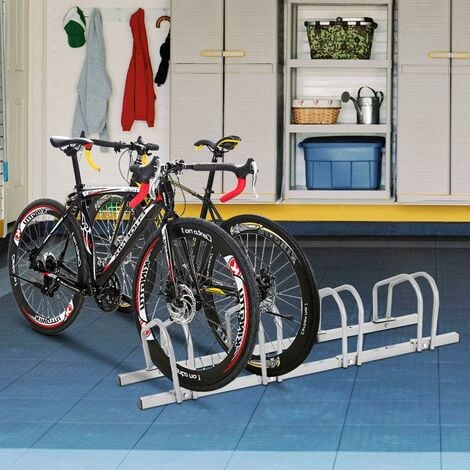 Rastrelliera per Biciclette, Portabiciclette Parcheggio Organizzatore per 4 Bici, Parcheggio per Biciclette, Telaio d'Acciaio, Argento