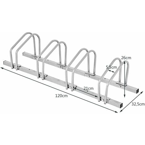 Rastrelliera per Biciclette, Portabiciclette Parcheggio Organizzatore per 4 Bici, Parcheggio per Biciclette, Telaio d'Acciaio, Argento