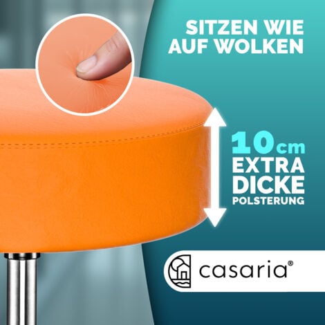 CASARIA® Sgabello Girevole  56 x 56  Altezza Regolabile 46 - 61 cm cm Similpelle Sedia  Girevole 360°  Imbottitura della Seduta 10 cm  Arancione
