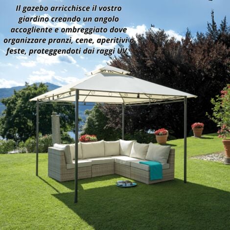Gazebo 3x3 da giardino quadrato per esterno in ferro telo 180gr Ecrù  - GAZ 365