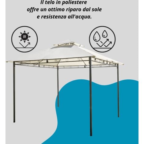 Gazebo 3x3 da giardino quadrato per esterno in ferro telo 180gr Ecrù  - GAZ 365