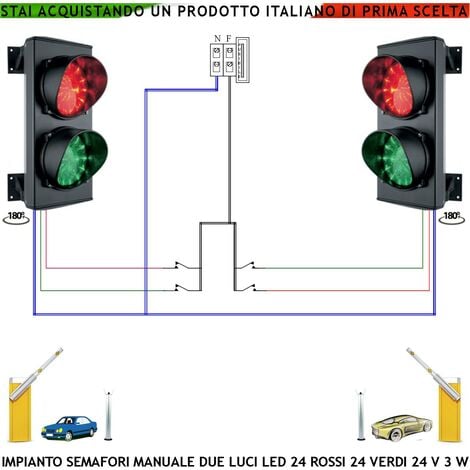Semaforo Luce Rossa e Verde Funzione Manuale 2 Semafori 24 Led Rossi 24 Led Verdi 24 Vac 3 W Frontalino Vetro Luce Puntiforme Ø 124 mm IP65 Orientabile 180 Gradi Controllo Parcheggio Garage Condominio