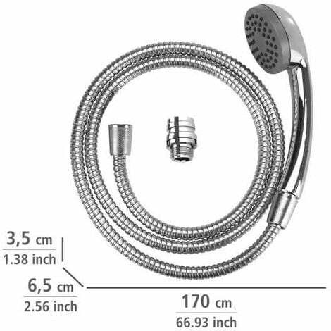 WENKO Doccetta per lavabo, rubinetto doccetta, L150 cm, adattatore easy clip incluso, acciaio, 170x3,5x6,5 cm, cromato