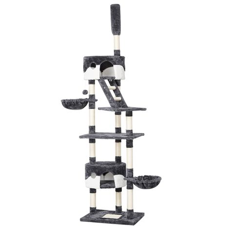 Yaheetech Albero Tiragraffi per Gatti Adulti a Soffitto Grande con Amaca e Sisal Graffiatoio Alto per Gatto Altezza Regolabile da 228 cm a 255 cm Grigio/Bianco
