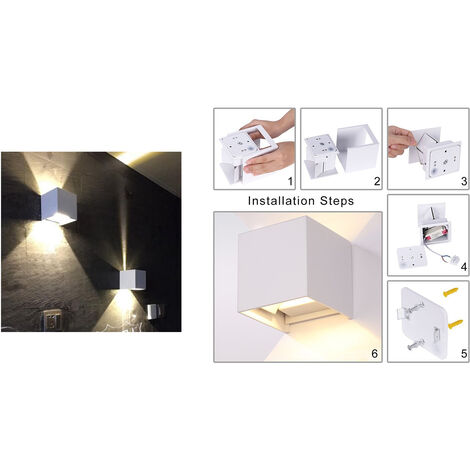 Applique Lampada Led Parete 10w Quadrato Luce Calda Orientabile Bianco Effetti