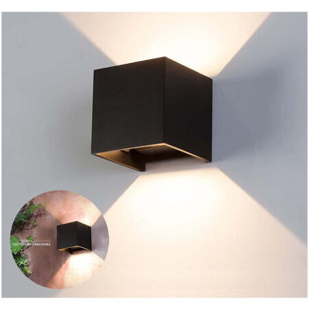 Applique Led Cob Lampada Parete 10W Quadrato Nero Luce Calda Interno Esterno