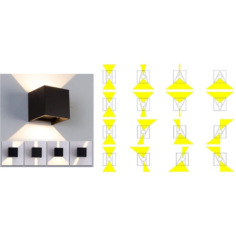 Applique Led Cob Lampada Parete 10W Quadrato Nero Luce Calda Interno Esterno