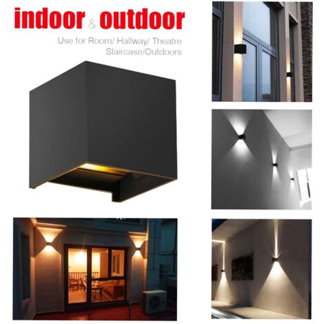 Applique Led Cob Lampada Parete 10W Quadrato Nero Luce Calda Interno Esterno
