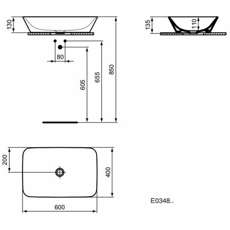 Ideal Standard Connect Air - Lavabo da appoggio 60x40x13 cm, bianco E034801
