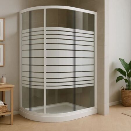 Ogomondo box doccia semicircolare bianco due ante cristallo temprato  misure 87-89,5x87-89,5xh185 cm serigrafato - confezione 1