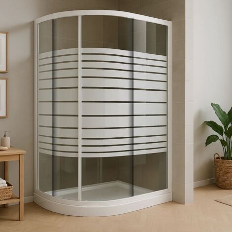 Ogomondo box doccia semicircolare bianco due ante cristallo temprato  misure 87-89,5x87-89,5xh185 cm serigrafato - confezione 1
