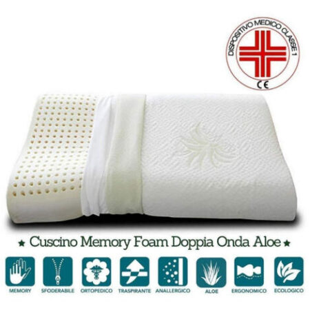 EVERGREENWEB - Cuscino Cervicale 40x70 alto 911 cm, Modello Doppia Onda 100% MEMORY FOAM, fodere ALOE VERA e COTONE Sfoderabile, Guanciale Letto per Dolori al Collo con DISPOSITIVO MEDICO, Offerta