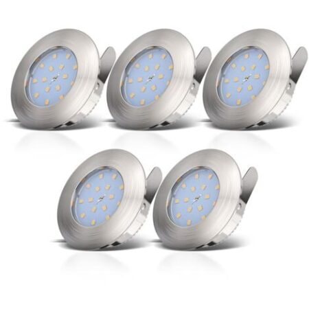 Faretti LED da incasso dimmerabili, LED integrati 5,5W, diametro foro 60mm, faretti da bagno ultrasottili, luce calda, set da 5, resistenti agli schizzi d'acqua, plastica color nickel opaco, 230V IP44