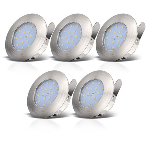 Faretti LED da incasso dimmerabili, LED integrati 5,5W, diametro foro 60mm, faretti da bagno ultrasottili, luce calda, set da 5, resistenti agli schizzi d'acqua, plastica color nickel opaco, 230V IP44