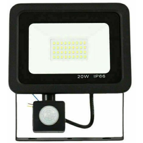 Faro LED 20W Faretto Slim Con Sensore Movimento PIR luce fredda 6000k IP66