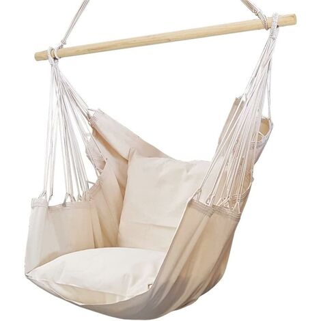 Sedia Dondolo Poltrona Amaca Cotone Con Traversa Ecru' Naturale Cuscino Giardino