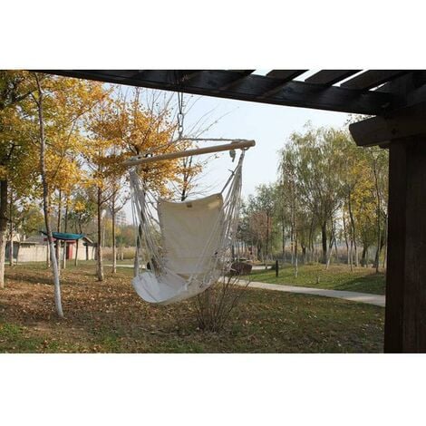 Sedia Dondolo Poltrona Amaca Cotone Con Traversa Ecru' Naturale Cuscino Giardino