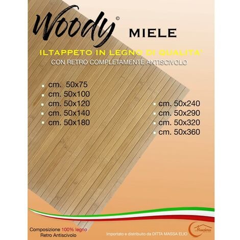 TAPPETO cucina WOODY © IN legno BAMBOO UNITO MIELE tutte le misure Cm. 50/55x140