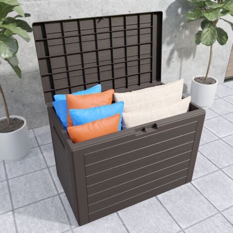 CASARIA® Baule da Giardino Effetto Legno Contenitore da esterno Box portacuscini Cassapanca per esterni  Marrone