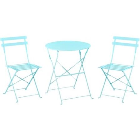 Set da Esterno 3 pezzi Tavolino e 2 Sedile Pieghevoli in Metallo Blu Fiori