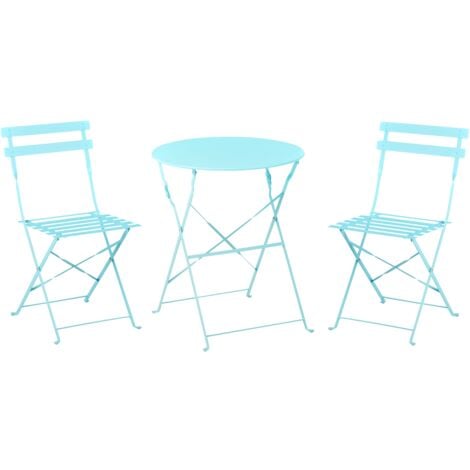 Set da Esterno 3 pezzi Tavolino e 2 Sedile Pieghevoli in Metallo Blu Fiori