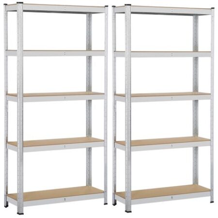 Yaheetech 2 x Scaffali/Scaffalature 180 x 90 x 30 cm Garage Magazzino Cucina in Acciaio Zincato e Legno MDF a 5 Ripiani Regolabili Carico Massimo per Ripiano 175 kg Argento