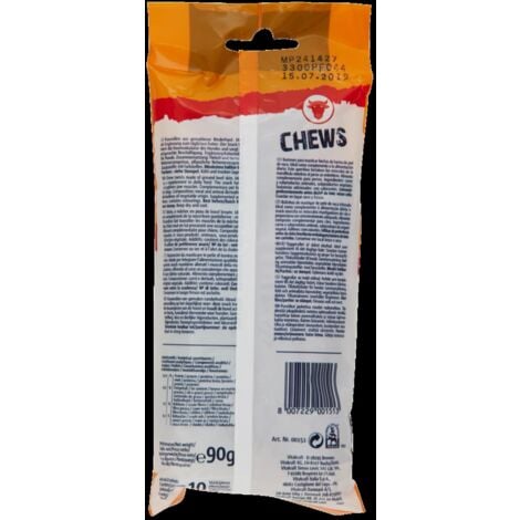 CHEW ROLLS DA 12.5 CM BASTONCINI DA MASTICARE COLORATI 10 PEZZI 90 GR