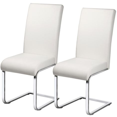 Yaheetech Set 2 Sedie da Pranzo Moderne Cucina Ufficio in Ecopelle e Acciaio Cromato Bianco