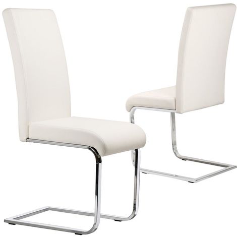 Yaheetech Set 2 Sedie da Pranzo Moderne Cucina Ufficio in Ecopelle e Acciaio Cromato Bianco