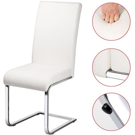 Yaheetech Set 2 Sedie da Pranzo Moderne Cucina Ufficio in Ecopelle e Acciaio Cromato Bianco
