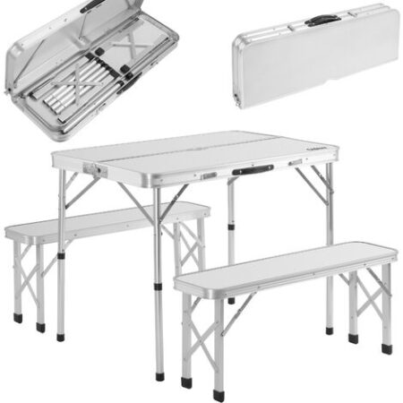 Casaria Set Tavolo da campeggio con 2 panche in alluminio a valigetta tavolino picnic giardino bianco