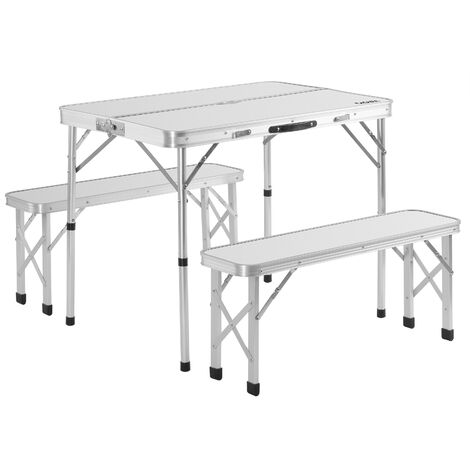 Casaria Set Tavolo da campeggio con 2 panche in alluminio a valigetta tavolino picnic giardino bianco