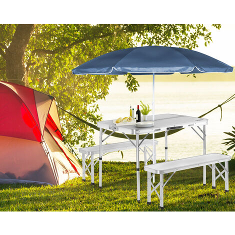 Casaria Set Tavolo da campeggio con 2 panche in alluminio a valigetta tavolino picnic giardino bianco