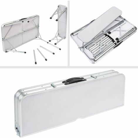 Casaria Set Tavolo da campeggio con 2 panche in alluminio a valigetta tavolino picnic giardino bianco
