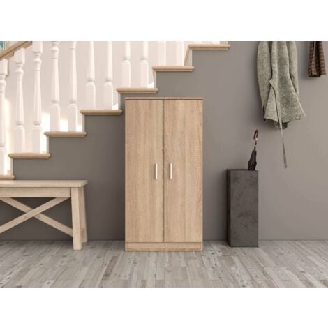 Dmora Armadio multiuso Corona, Mobile ausiliario a 2 ante, Mobile basso portascarpe con 6 ripiani, Scarpiera moderna, cm 55x36h108, Rovere, con imballo rinforzato