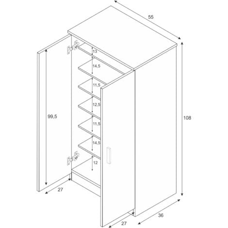 Dmora Armadio multiuso Corona, Mobile ausiliario a 2 ante, Mobile basso portascarpe con 6 ripiani, Scarpiera moderna, cm 55x36h108, Rovere, con imballo rinforzato