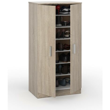 Dmora Armadio multiuso Corona, Mobile ausiliario a 2 ante, Mobile basso portascarpe con 6 ripiani, Scarpiera moderna, cm 55x36h108, Rovere, con imballo rinforzato