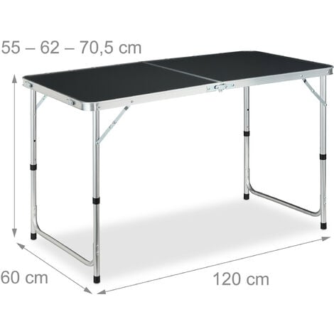 Relaxdays Tavolino da Campeggio Pieghevole, Alluminio, MDF, Tavolo Regolabile in Altezza, 120 x 60 cm, Argento/Grigio