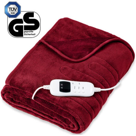 sinnlein® Termocoperta Scaldasonno 160 x 120 cm Bordeaux  Certificato TÜV SÜD GS  Scaldaletto Elettrico con Spegnimento Automatico  Coprimaterasso Termico  Timer  9 Livelli di Temperatura