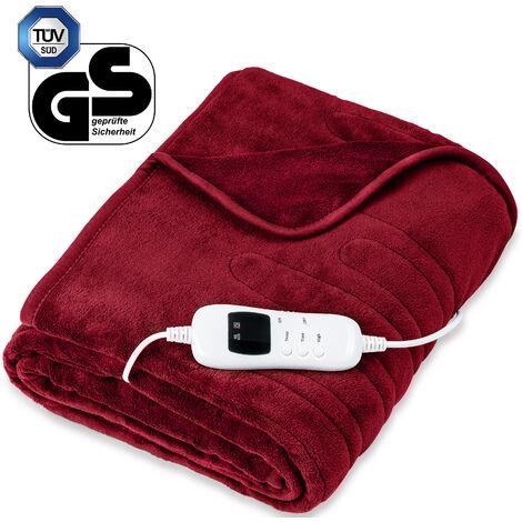 sinnlein® Termocoperta Scaldasonno 160 x 120 cm Bordeaux  Certificato TÜV SÜD GS  Scaldaletto Elettrico con Spegnimento Automatico  Coprimaterasso Termico  Timer  9 Livelli di Temperatura