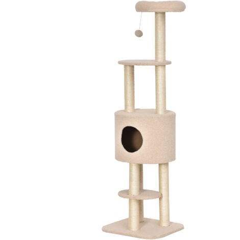 PawHut Albero Tiragraffi Robusto per Gatti con 5 Livelli, Max 30kg