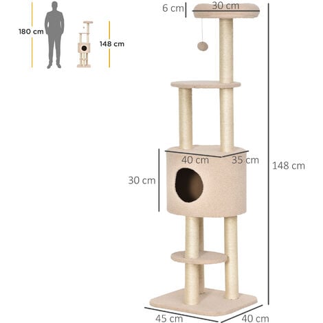 PawHut Albero Tiragraffi Robusto per Gatti con 5 Livelli, Max 30kg