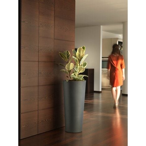 Vaso alto Cache-pot Veca Clou Rotondo Altezza 65 cm- con Cache Pot - Colore: Antracite