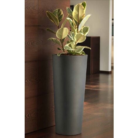 Vaso alto Cache-pot Veca Clou Rotondo Altezza 65 cm- con Cache Pot - Colore: Antracite