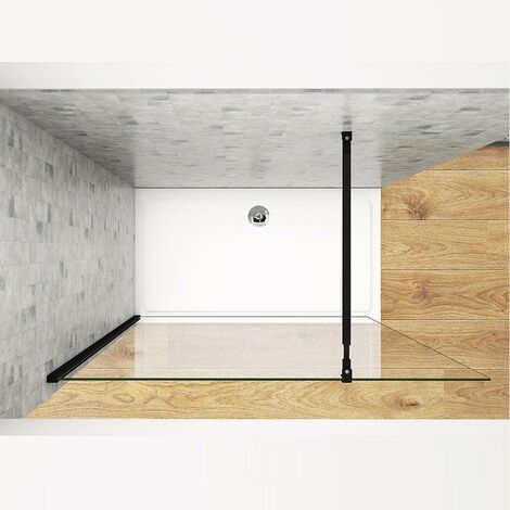 Walk in Parete Fissa in Vetro 8mm Temperato Trasparente Anticalcare con Barra Stabilizzatrice Regolabile Telaio Nero Opaco 90x200cm