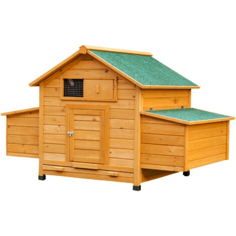 PawHut Pollaio in Legno di Abete Prefabbricato Casetta per 2-4 Galline