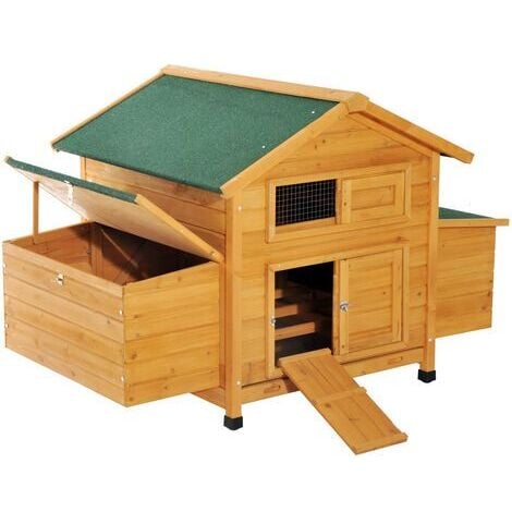 PawHut Pollaio in Legno di Abete Prefabbricato Casetta per 2-4 Galline