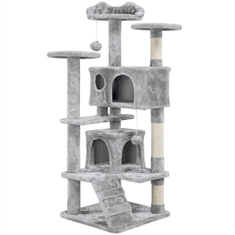 Yaheetech Tiragraffi per Gatti Albero Tira Graffi Graffiatoio Sisal Naturale Giocattolo Giochi Gatto Elegante con 2 Palle Antiribaltamento Grigio Chiaro